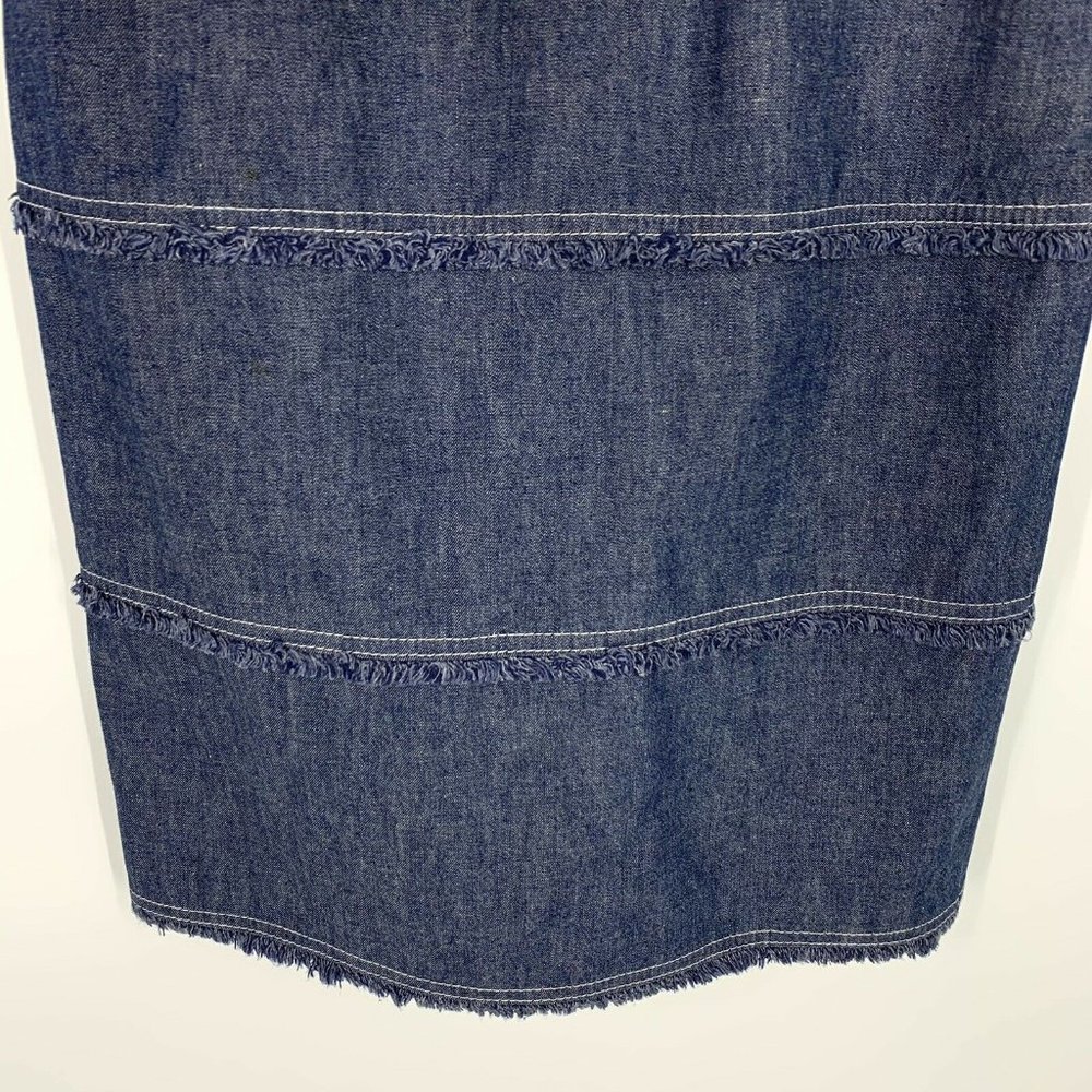 Escada Denim Dress Small Blue Jean Fray Sleeveless Sheath - Picture 4 of 9
